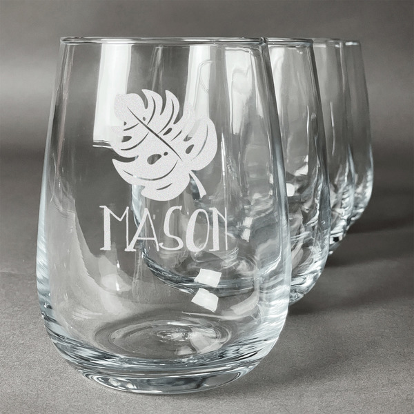Custom Tropical Leaves #2 Stemless Wine Glasses (Set of 4) (Personalized)
