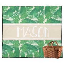 Tropical Leaves #2 Outdoor Picnic Blanket w/ Name or Text