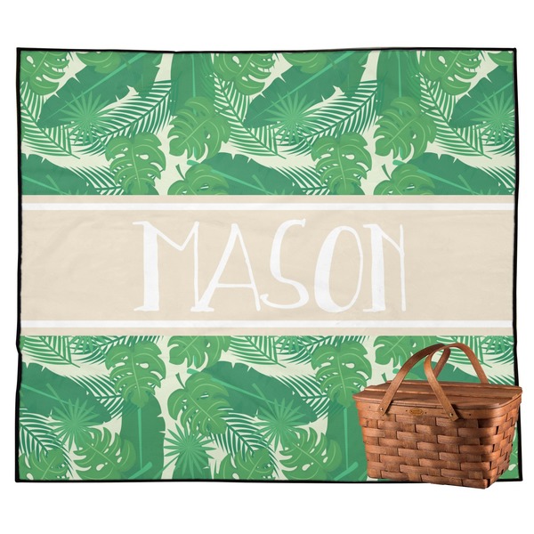 Custom Tropical Leaves #2 Outdoor Picnic Blanket w/ Name or Text