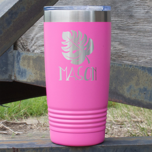 Custom Tropical Leaves #2 20 oz Stainless Steel Tumbler - Pink - Single Sided (Personalized)