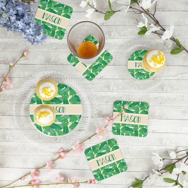 Tropical Leaves #2 Plastic Party Dinner Plates - In Context