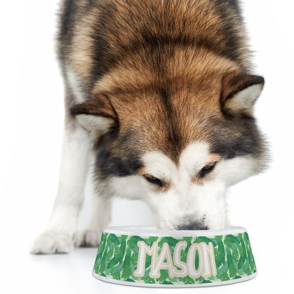 Tropical Leaves #2 Plastic Pet Bowls - Large - LIFESTYLE