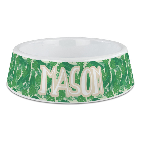 Custom Tropical Leaves #2 Plastic Dog Bowl - Large (Personalized)