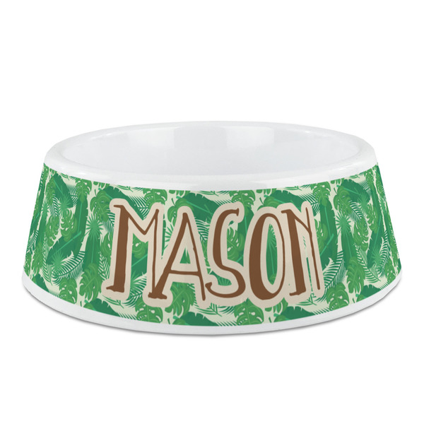 Custom Tropical Leaves #2 Plastic Dog Bowl - Medium (Personalized)