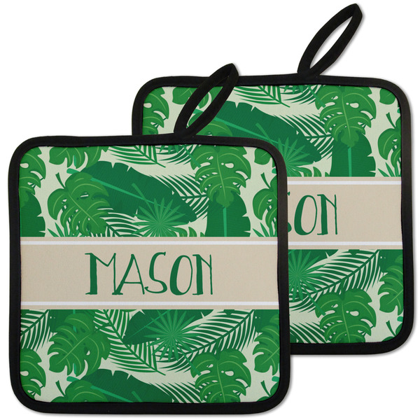 Custom Tropical Leaves #2 Pot Holders - Set of 2 w/ Name or Text