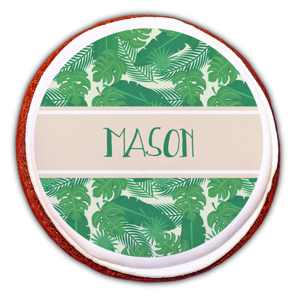 Tropical Leaves #2 Printed Icing Circle - Large - On Cookie
