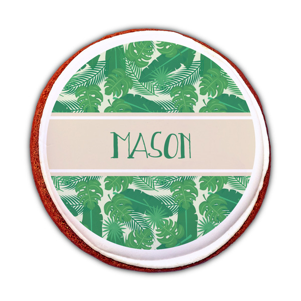 Tropical Leaves #2 Printed Icing Circle - Medium - On Cookie