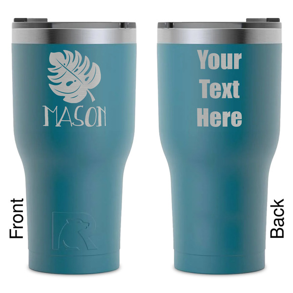 Custom Tropical Leaves #2 RTIC Tumbler - Dark Teal - Laser Engraved - Double-Sided (Personalized)