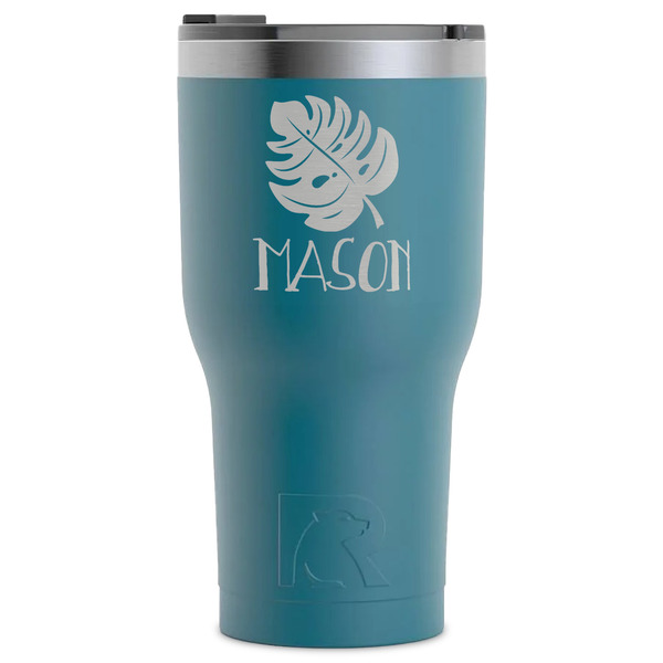 Custom Tropical Leaves #2 RTIC Tumbler - Dark Teal - Laser Engraved - Single-Sided (Personalized)