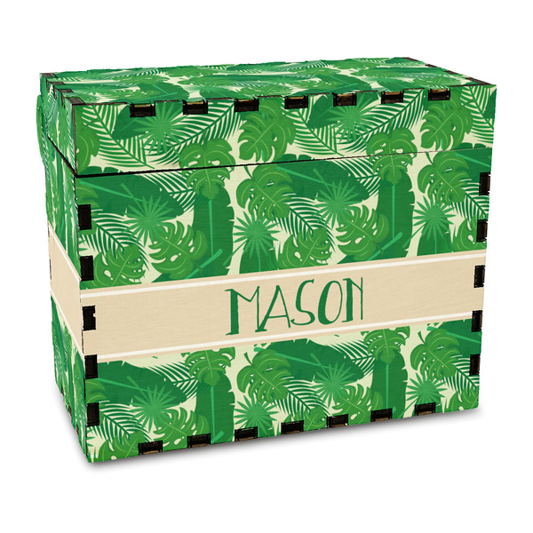 Custom Tropical Leaves #2 Wood Recipe Box - Full Color Print (Personalized)