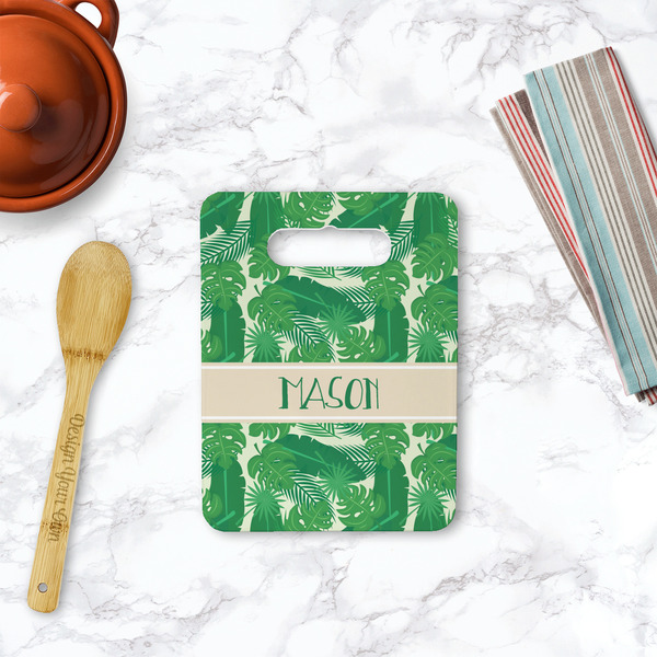 Tropical Leaves #2 Rectangle Trivet with Handle - LIFESTYLE