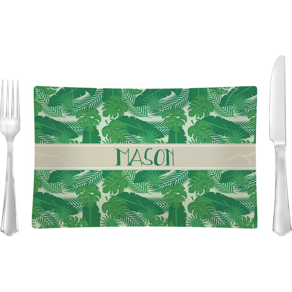 Custom Tropical Leaves #2 Rectangular Glass Lunch / Dinner Plate - Single or Set (Personalized)