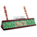 Tropical Leaves #2 Red Mahogany Nameplate with Business Card Holder (Personalized)