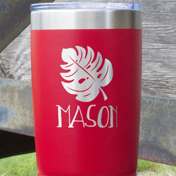 Tropical Leaves #2 20 oz Stainless Steel Tumbler - Red - Single Sided (Personalized)