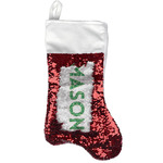 Tropical Leaves #2 Reversible Sequin Stocking - Red (Personalized)