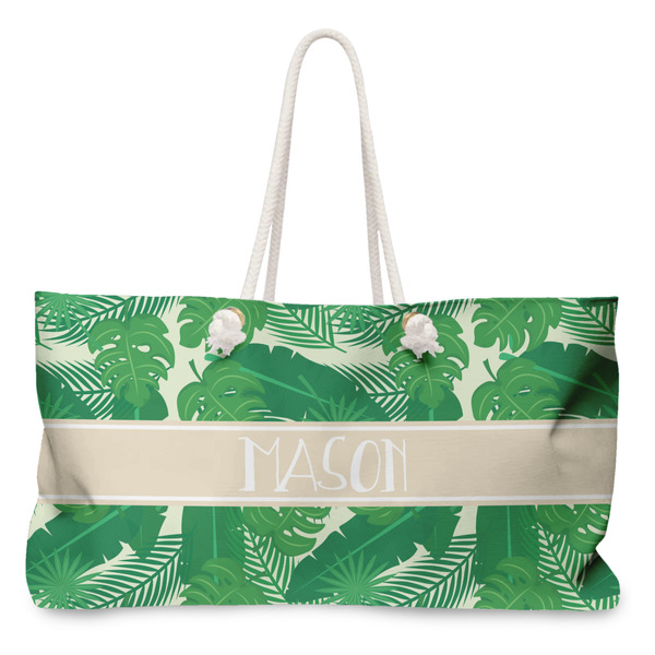 Custom Tropical Leaves #2 Large Tote Bag with Rope Handles (Personalized)