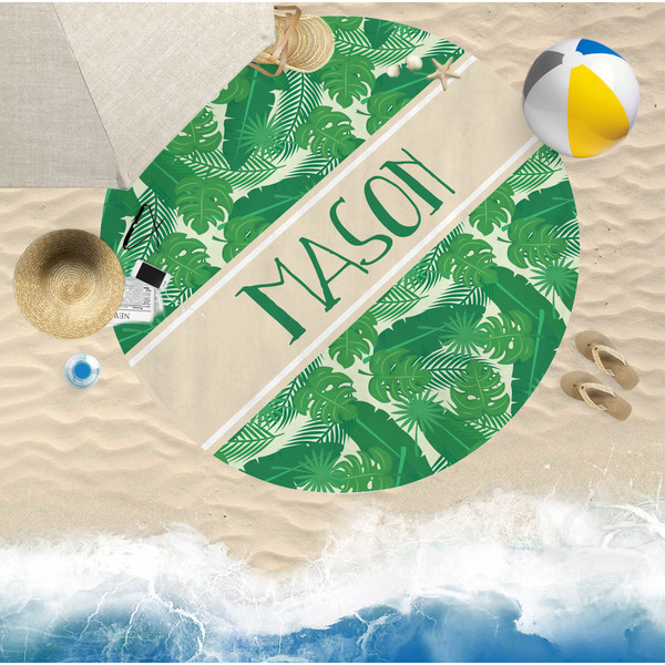 Tropical Leaves 2 Round Beach Towel Lifestyle