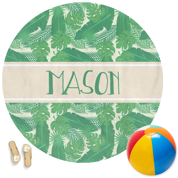 Custom Tropical Leaves #2 Round Beach Towel (Personalized)