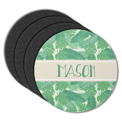 Tropical Leaves #2 Round Rubber Backed Coasters - Set of 4 w/ Name or Text