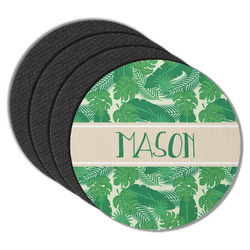 Tropical Leaves #2 Round Rubber Backed Coasters - Set of 4 w/ Name or Text