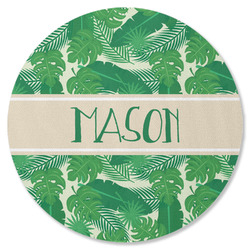 Tropical Leaves #2 Round Rubber Backed Coaster w/ Name or Text