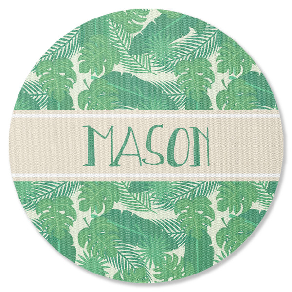Custom Tropical Leaves #2 Round Rubber Backed Coaster w/ Name or Text