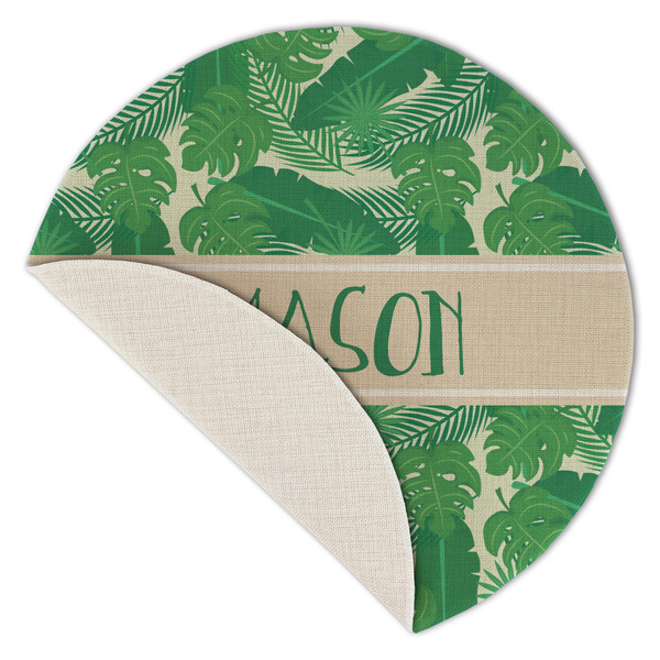Tropical Leaves #2 Round Linen Placemats - Front (folded corner single sided)