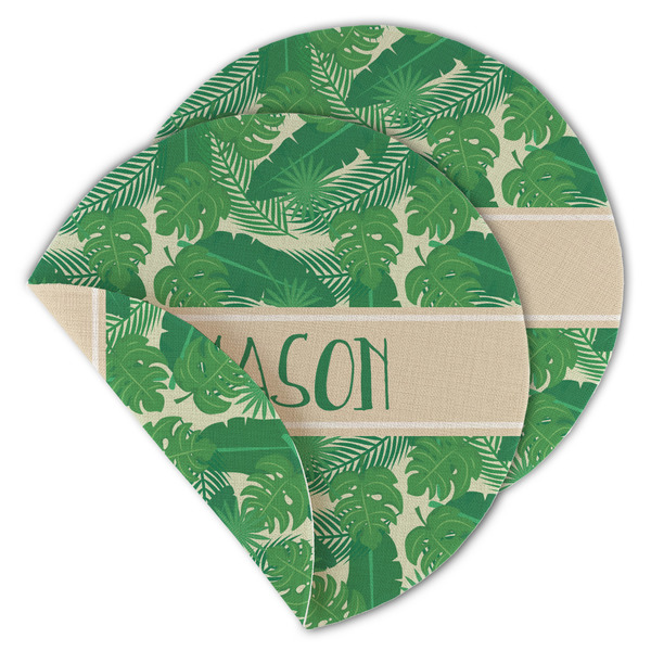 Custom Tropical Leaves #2 Round Linen Placemat - Double Sided (Personalized)