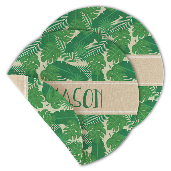 Custom Tropical Leaves #2 Round Linen Placemat - Double Sided - Set of 4 (Personalized)