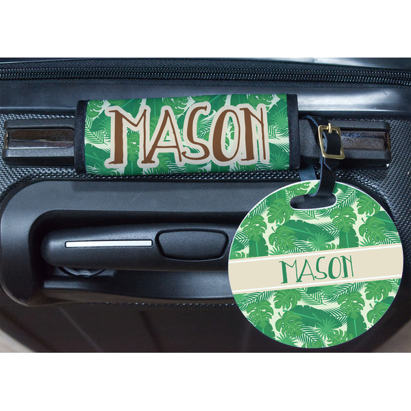 Tropical Leaves #2 Round Luggage Tag & Handle Wrap - In Context