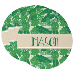 Tropical Leaves #2 Round Paper Coasters w/ Name or Text