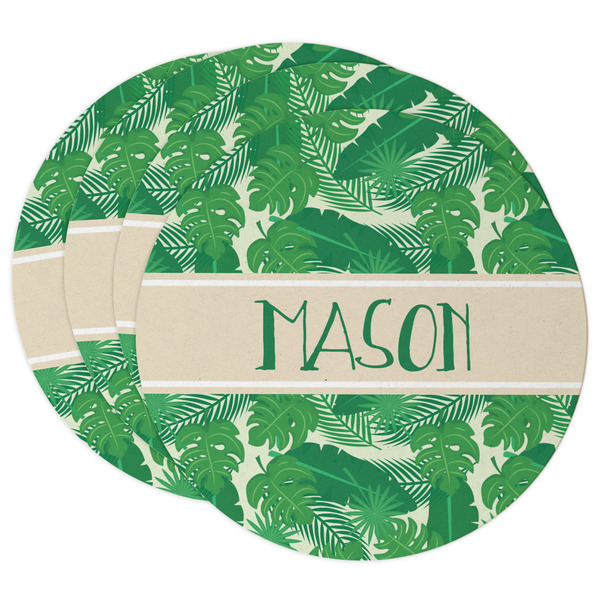 Custom Tropical Leaves #2 Round Paper Coasters w/ Name or Text