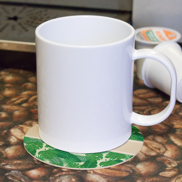 Tropical Leaves #2 Round Paper Coaster - With Mug