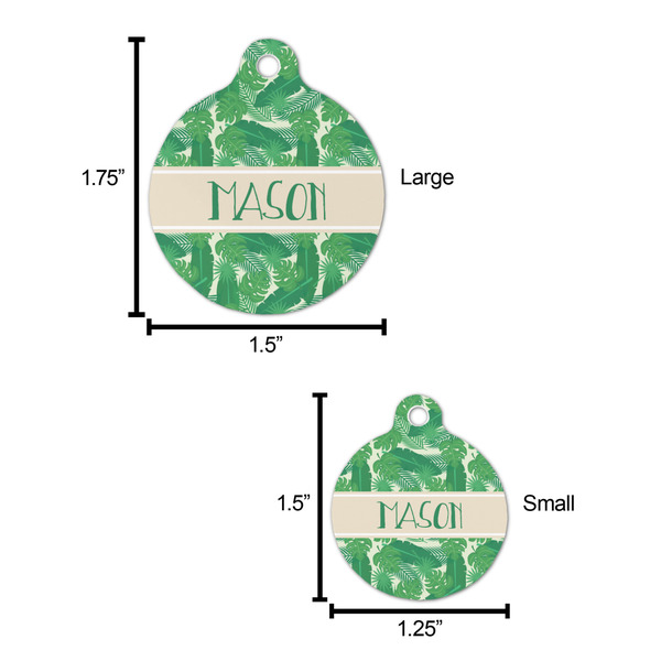 Tropical Leaves #2 Round Pet ID Tag - Large - Comparison Scale