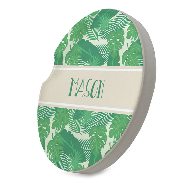Tropical Leaves #2 Sandstone Car Coaster - STANDING ANGLE
