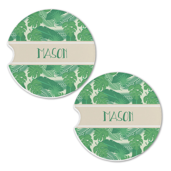 Tropical Leaves 2 Sandstone Car Coasters - Set of 2