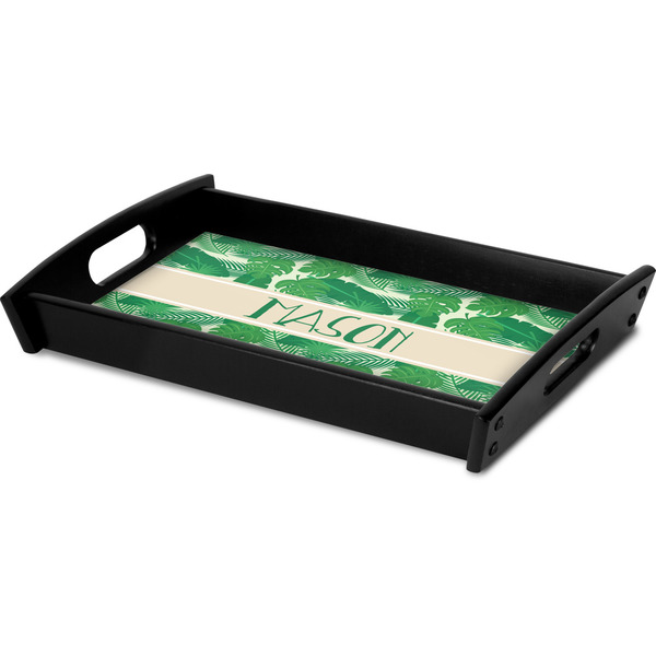 Tropical Leaves 2 Serving Tray Black - Corner