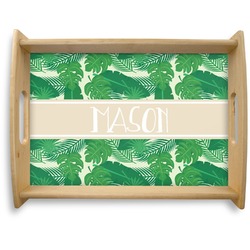 Tropical Leaves #2 Natural Wooden Tray - Large w/ Name or Text