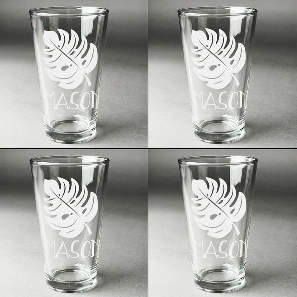 Tropical Leaves #2 Set of Four Engraved Beer Glasses - Individual View