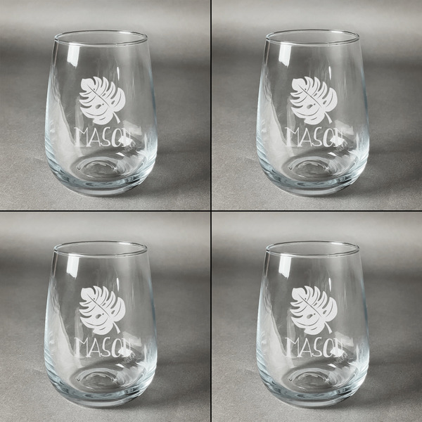 Tropical Leaves 2 Set of Four Personalized Stemless Wineglasses (Approval)