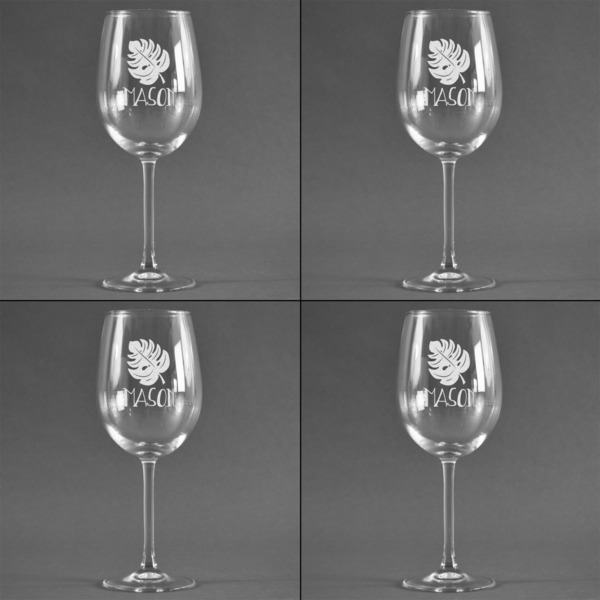 Tropical Leaves 2 Set of Four Personalized Wineglasses (Approval)