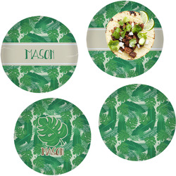 Tropical Leaves #2 Set of 4 Glass Lunch / Dinner Plate 10" (Personalized)