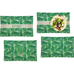 Tropical Leaves #2 Set of 4 Glass Rectangular Lunch / Dinner Plate w/ Name or Text