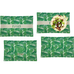 Tropical Leaves #2 Set of 4 Glass Rectangular Lunch / Dinner Plate w/ Name or Text