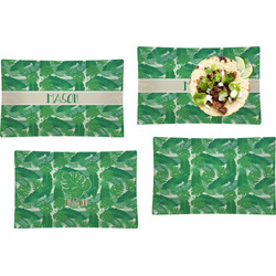 Tropical Leaves #2 Set of 4 Glass Rectangular Lunch / Dinner Plate w/ Name or Text