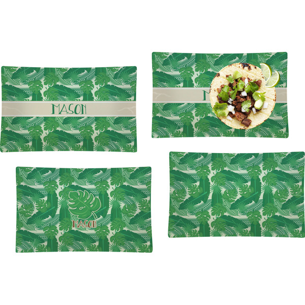 Custom Tropical Leaves #2 Set of 4 Glass Rectangular Lunch / Dinner Plate w/ Name or Text