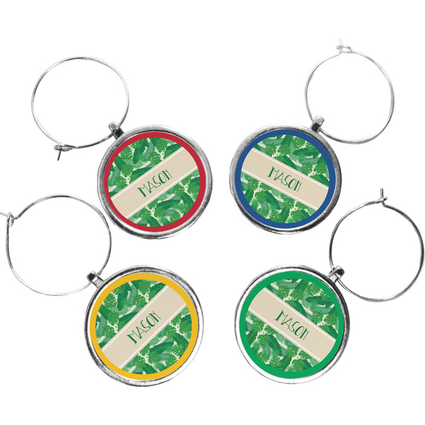 Custom Tropical Leaves #2 Wine Charms (Set of 4) (Personalized)