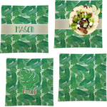 Tropical Leaves #2 Set of 4 Glass Square Lunch / Dinner Plate 9.5" w/ Name or Text