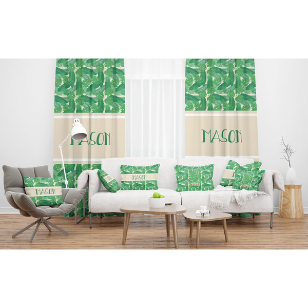 Tropical Leaves 2 Sheer and Custom Curtains in Room with Matching Pillows