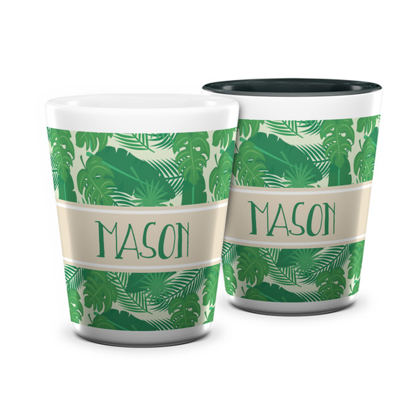 Custom Tropical Leaves #2 Ceramic Shot Glass - 1.5 oz (Personalized)